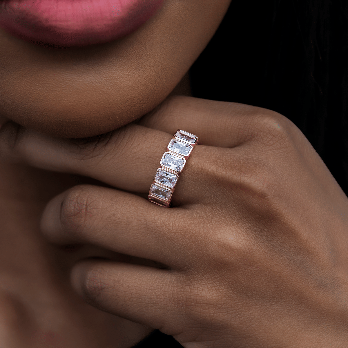GLD PROMO - WOMEN Baguette Bezel Ring in Rose Gold Vermeil