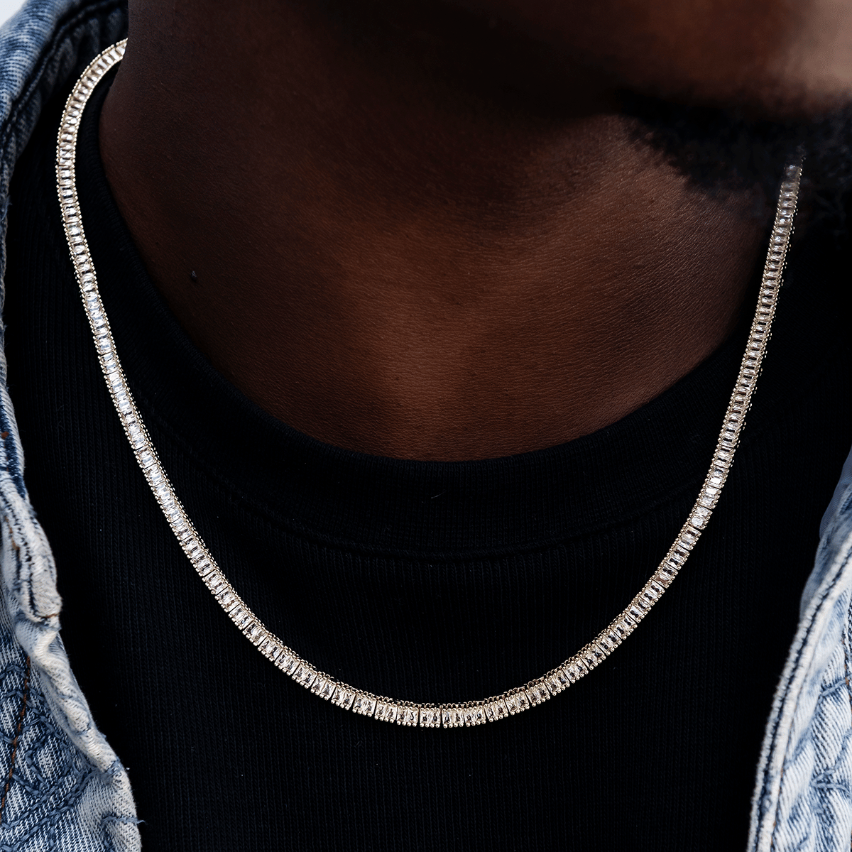 GLD PROMO Diamond Baguette Tennis Chain in Yellow Gold - 3 mm