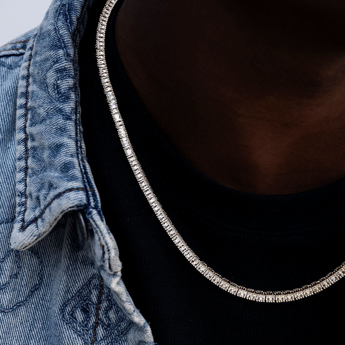 GLD PROMO Diamond Baguette Tennis Chain in Yellow Gold - 3 mm