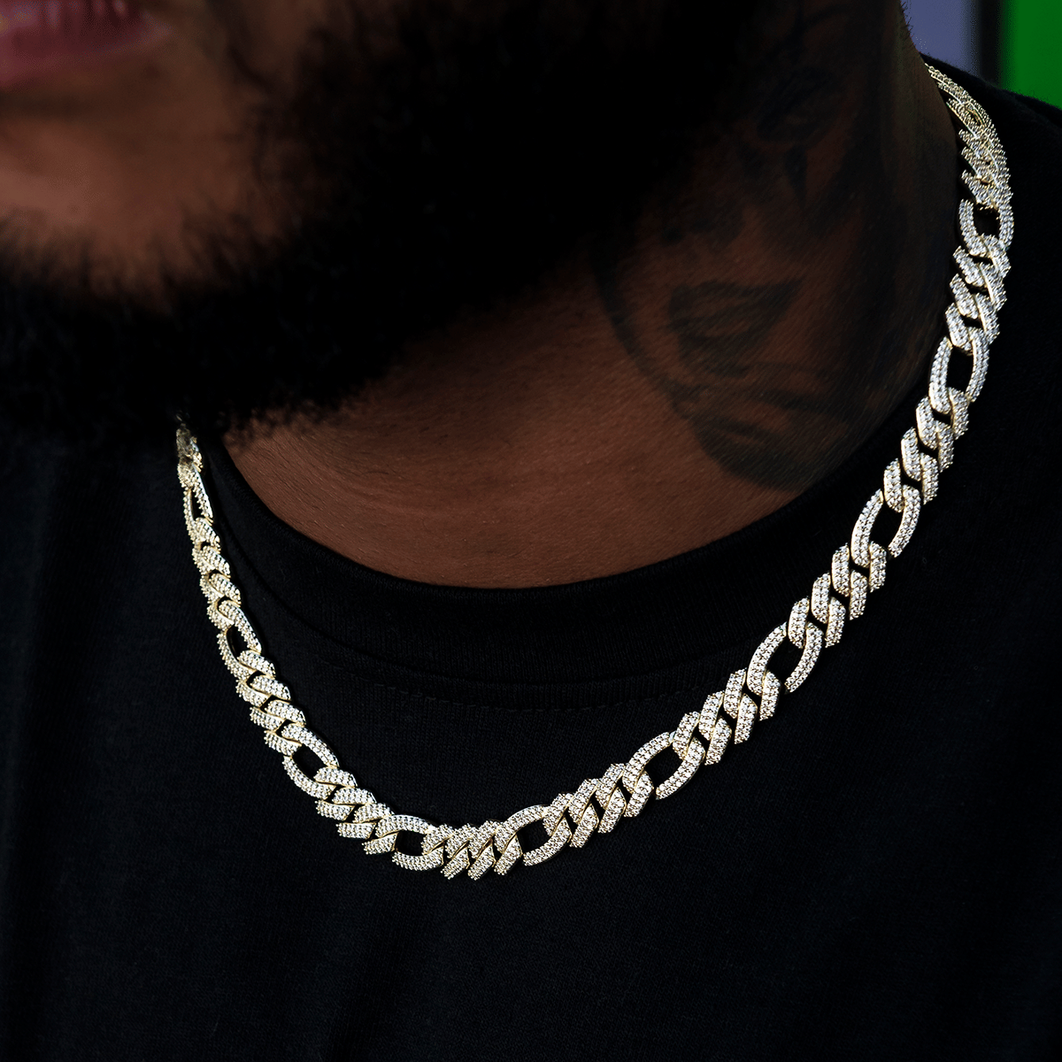 GLD PROMO Diamond Figaro Chain in Yellow Gold - 10 mm