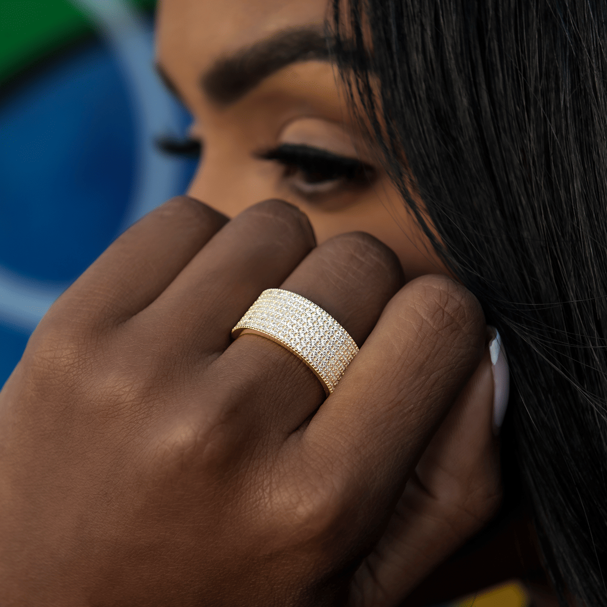 GLD PROMO - WOMEN Diamond Stacked Ring in Yellow Gold Vermeil