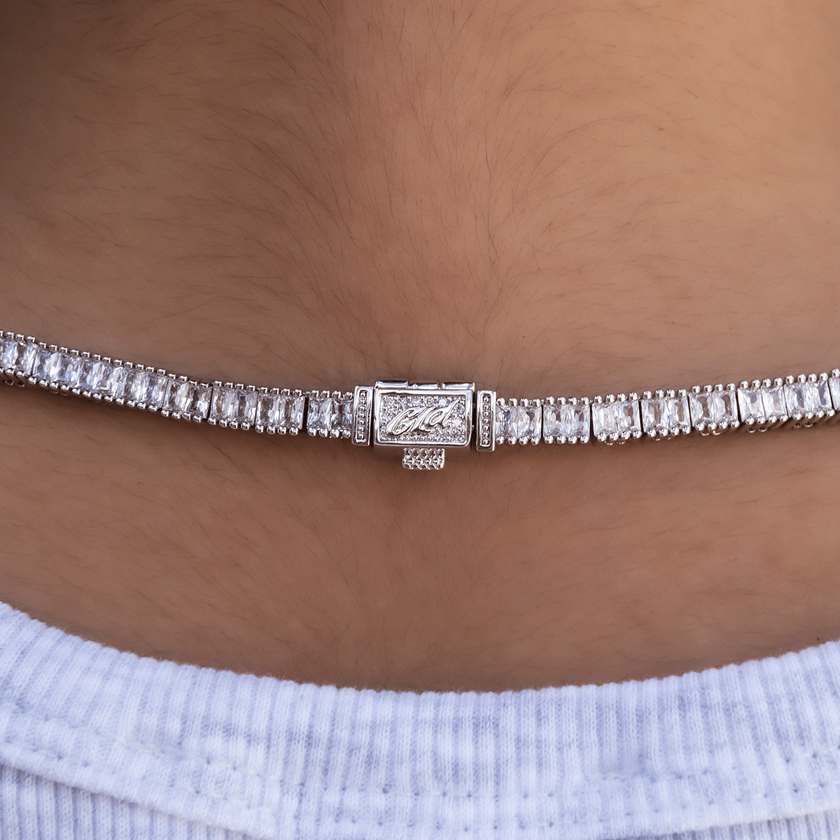 GLD PROMO - WOMEN Diamond Baguette Tennis Necklace in White Gold - 3 mm