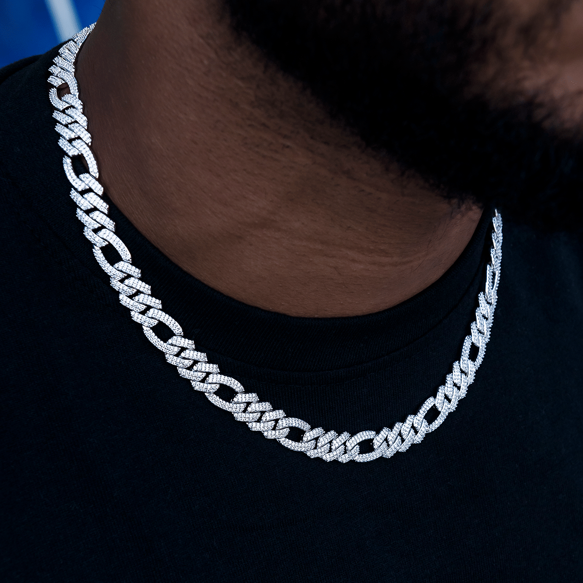 GLD PROMO Diamond Figaro Chain in White Gold - 10 mm