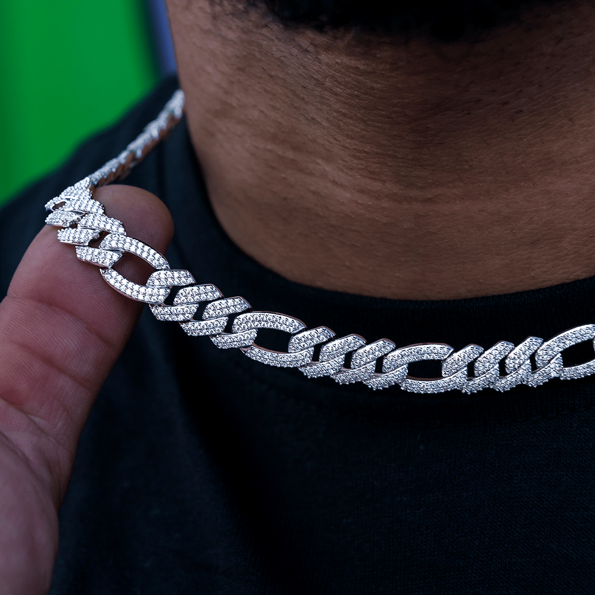 GLD PROMO Diamond Figaro Chain in White Gold - 10 mm