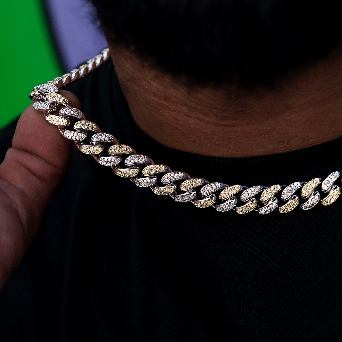 GLD PROMO Diamond Cuban Link Chain in White/Yellow Gold - 12 mm