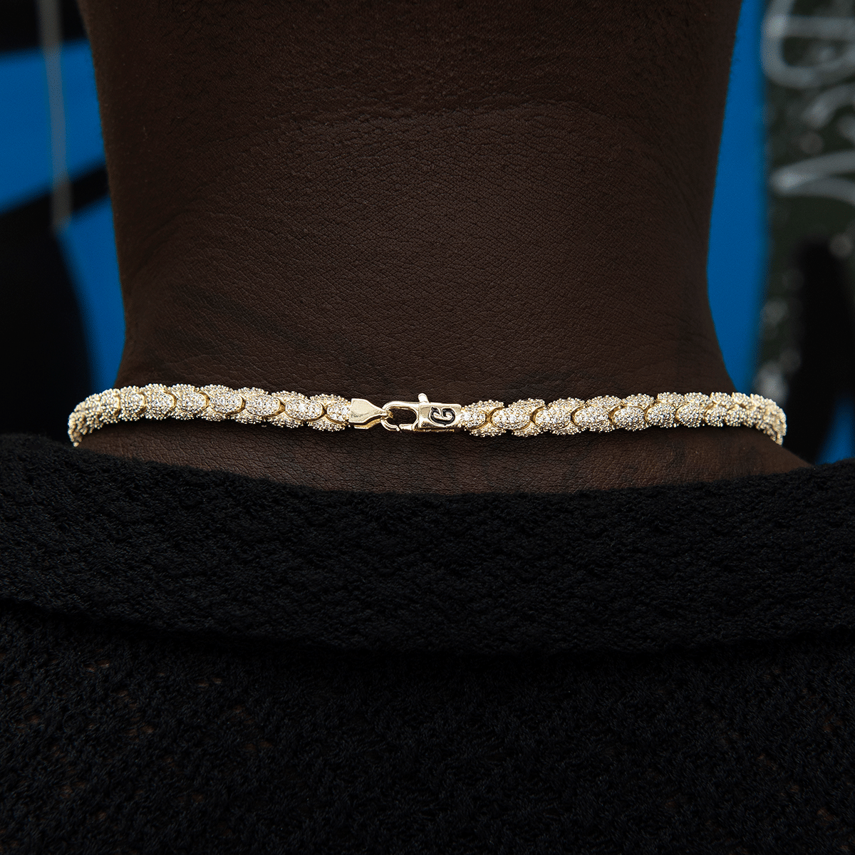 GLD PROMO Diamond Pave Snake Link Chain in Yellow Gold - 6 mm