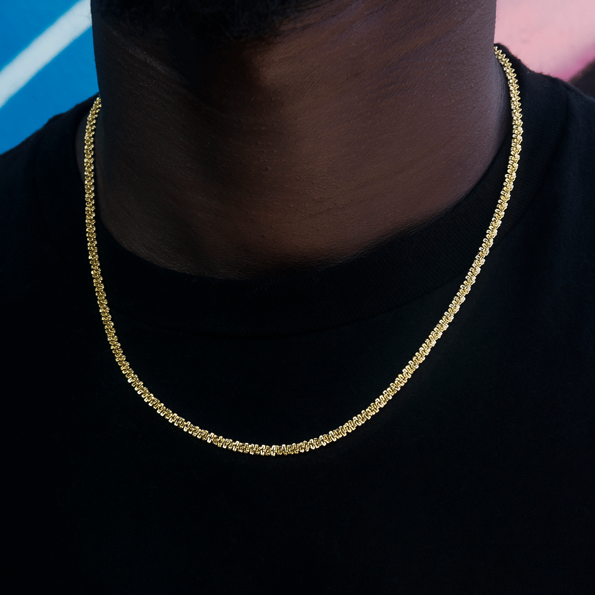 GLD Men Popcorn Chain in Yellow Gold - 4 mm