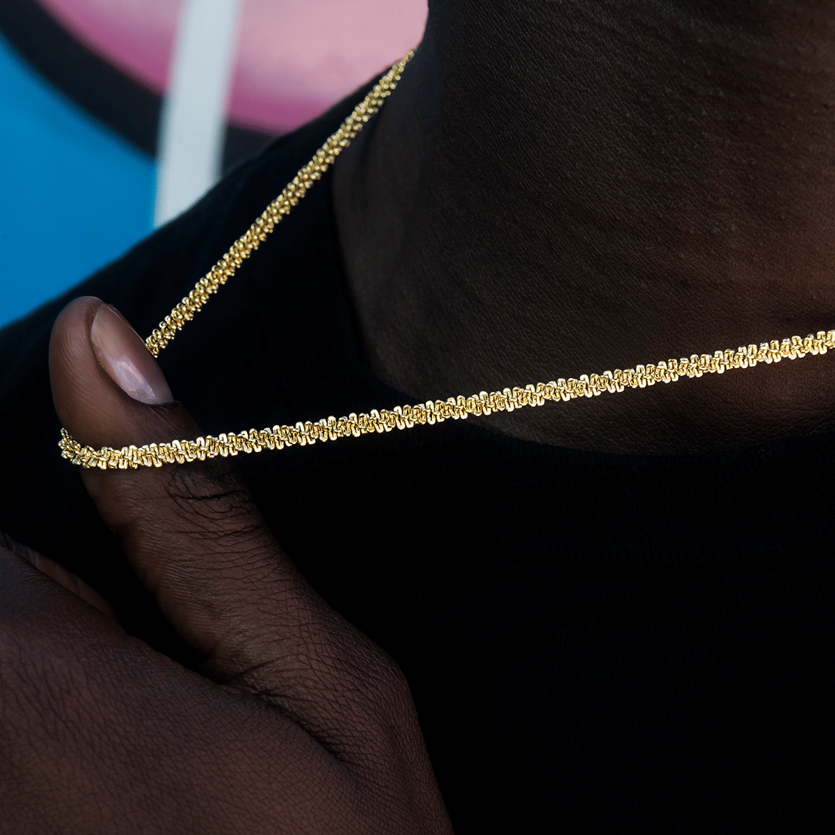 GLD Men Popcorn Chain in Yellow Gold - 4 mm