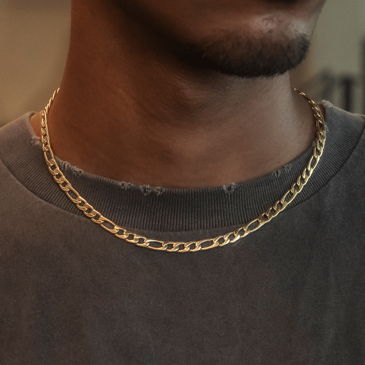 GLD Men Figaro Chain in Yellow Gold - 6 mm