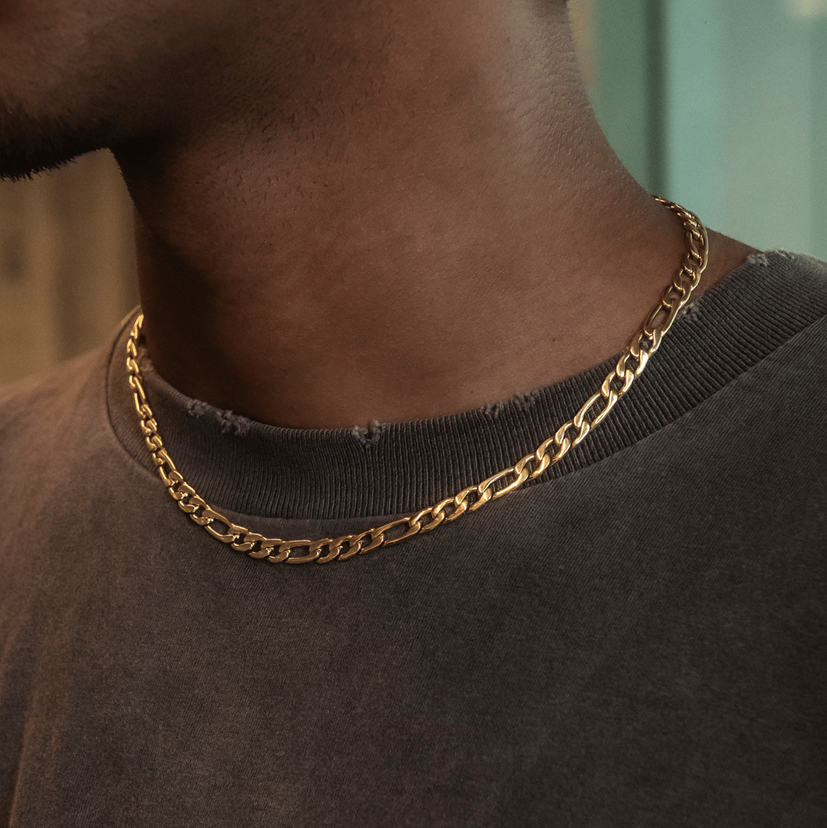 GLD Men Figaro Chain in Yellow Gold - 6 mm