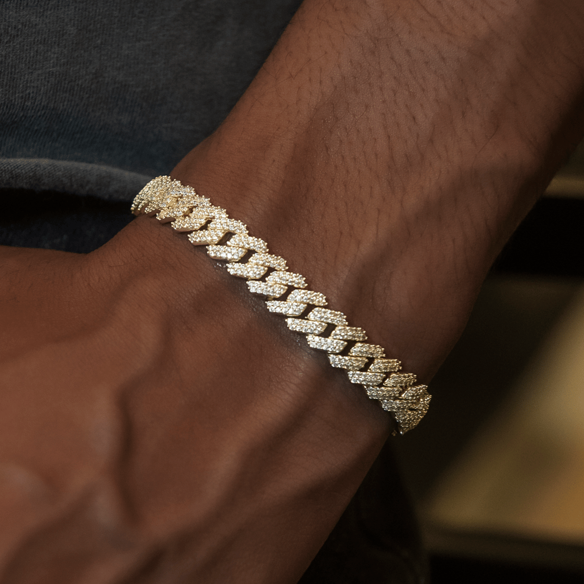 GLD Men Diamond Prong Cuban Bracelet in Yellow Gold - 8.5 mm