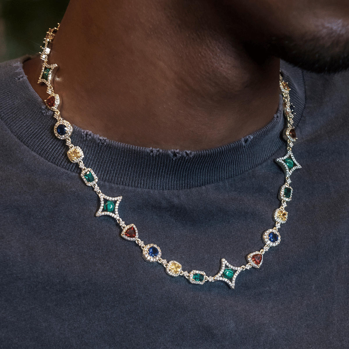 GLD Men Colored Gemstone Chain in Yellow Gold - 17 mm