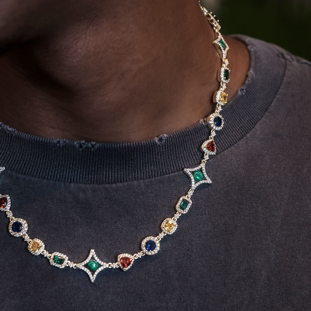 GLD Men Colored Gemstone Chain in Yellow Gold - 17 mm