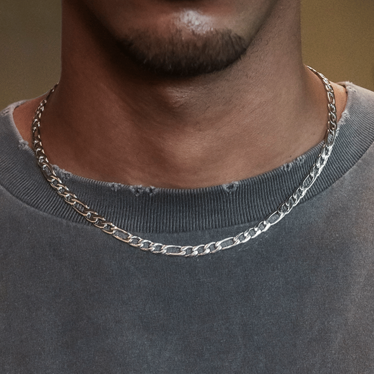 GLD Men Figaro Chain in White Gold - 6 mm