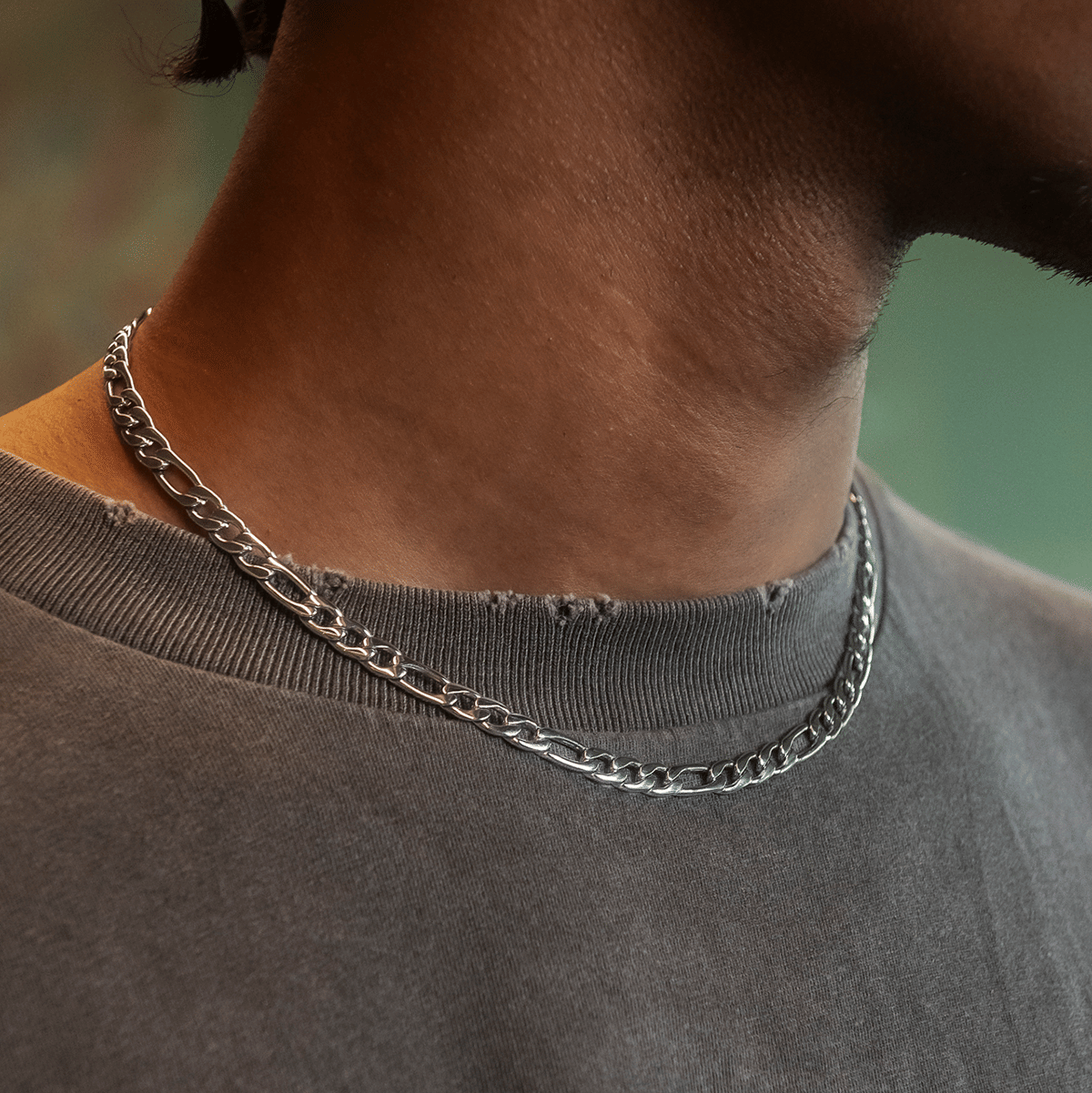 GLD Men Figaro Chain in White Gold - 6 mm