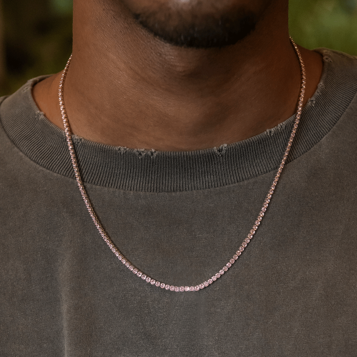 GLD Men Pink Diamond Micro Tennis Chain in White Gold