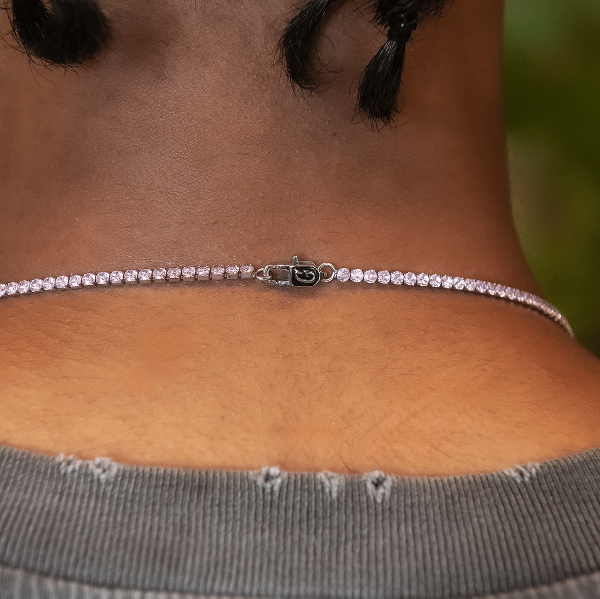 GLD Men Pink Diamond Micro Tennis Chain in White Gold