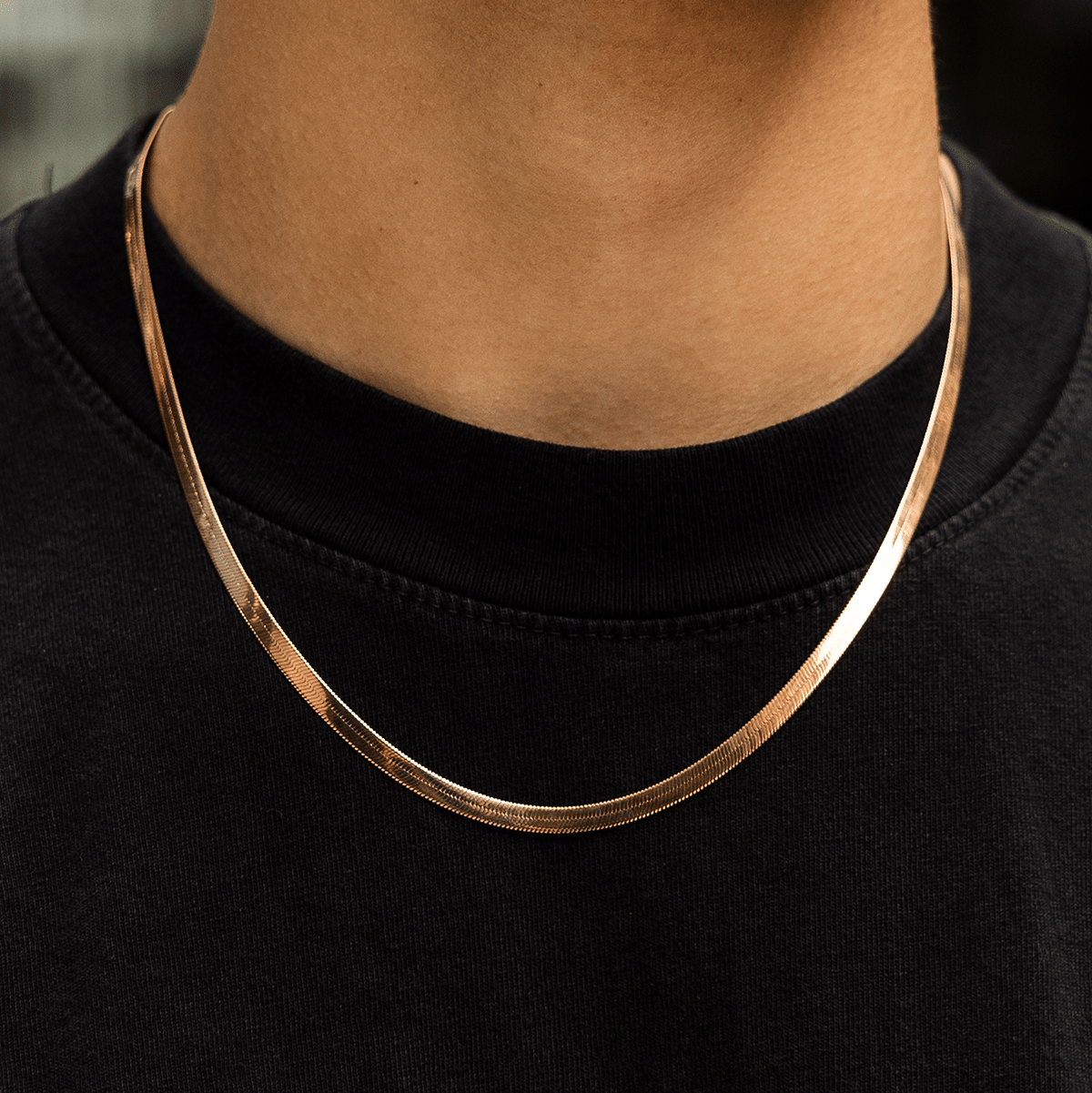 GLD Men Herringbone Chain in Rose Gold - 4 mm