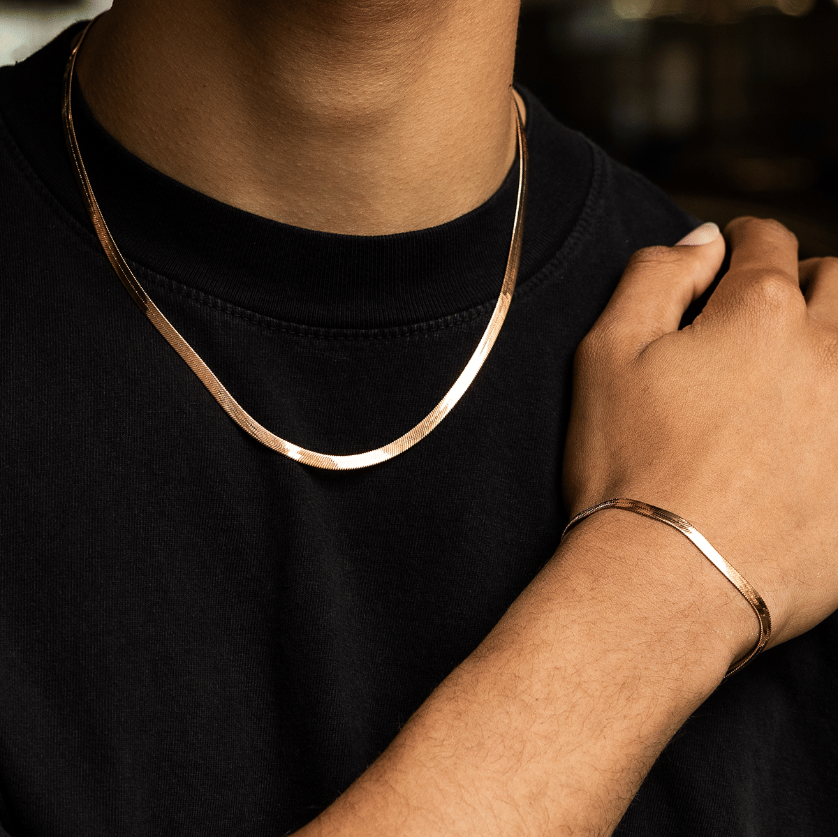 GLD Men Herringbone Chain in Rose Gold - 4 mm