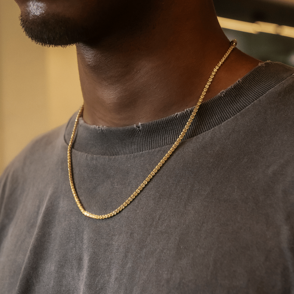 GLD Men Canary Micro Tennis Chain in Yellow Gold