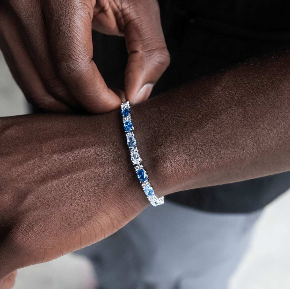 GLD Men Blue Mixed Oval Cut Tennis Bracelet - 5 mm