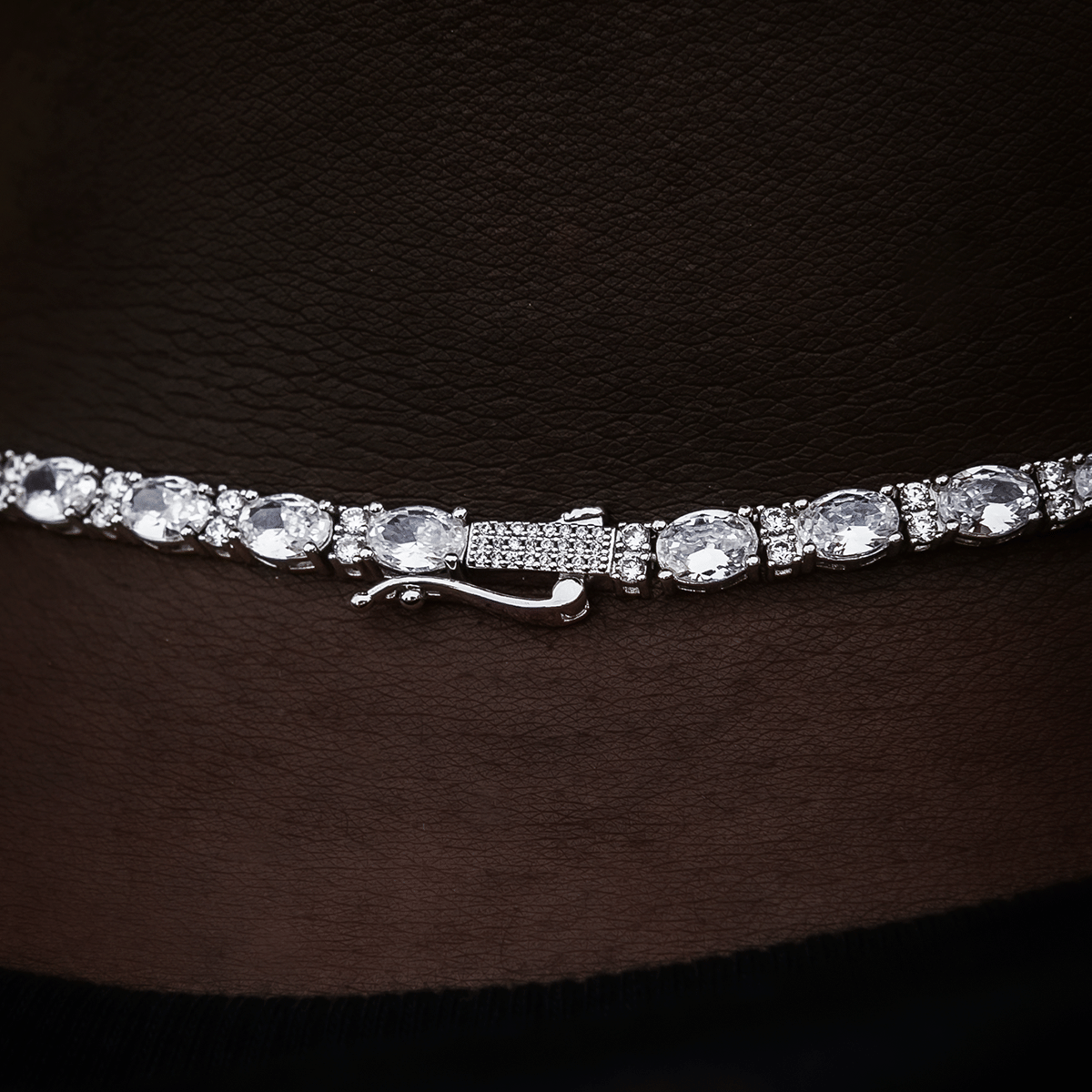 GLD Men Diamond Mixed Oval Cut Tennis Chain in White Gold - 5 mm
