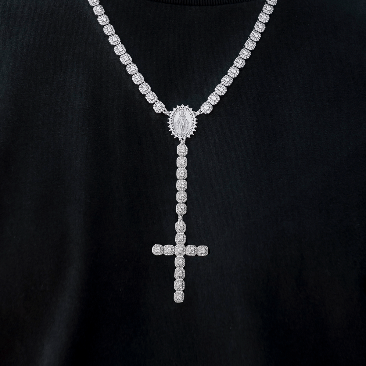 GLD Men Micro Clustered Rosary Chain in White Gold - 6 mm