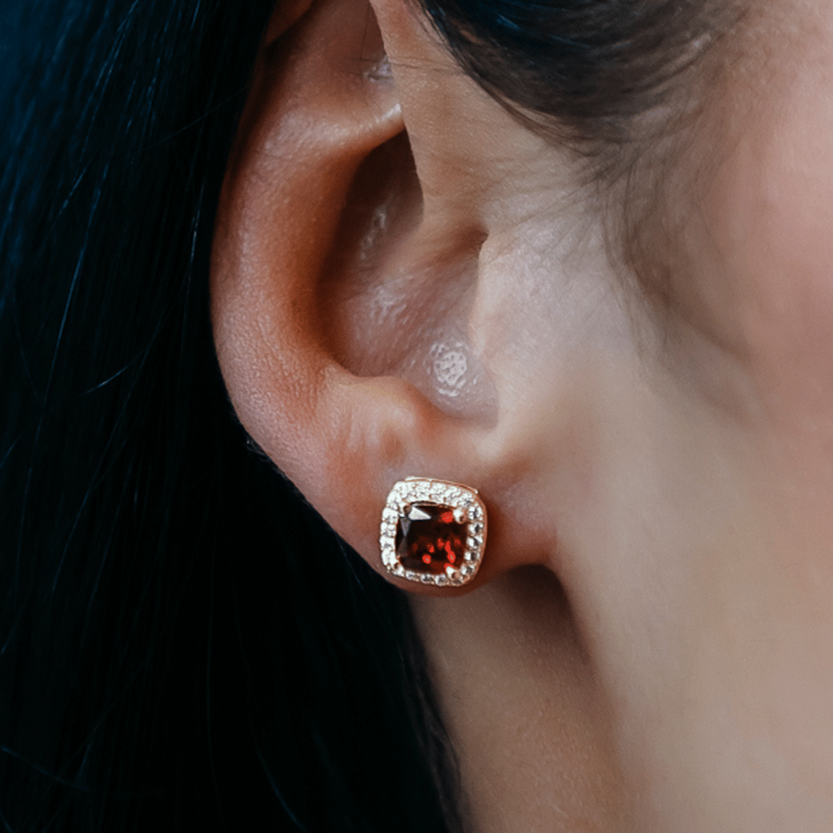 GLD Women Ruby Cushion Cut Earrings