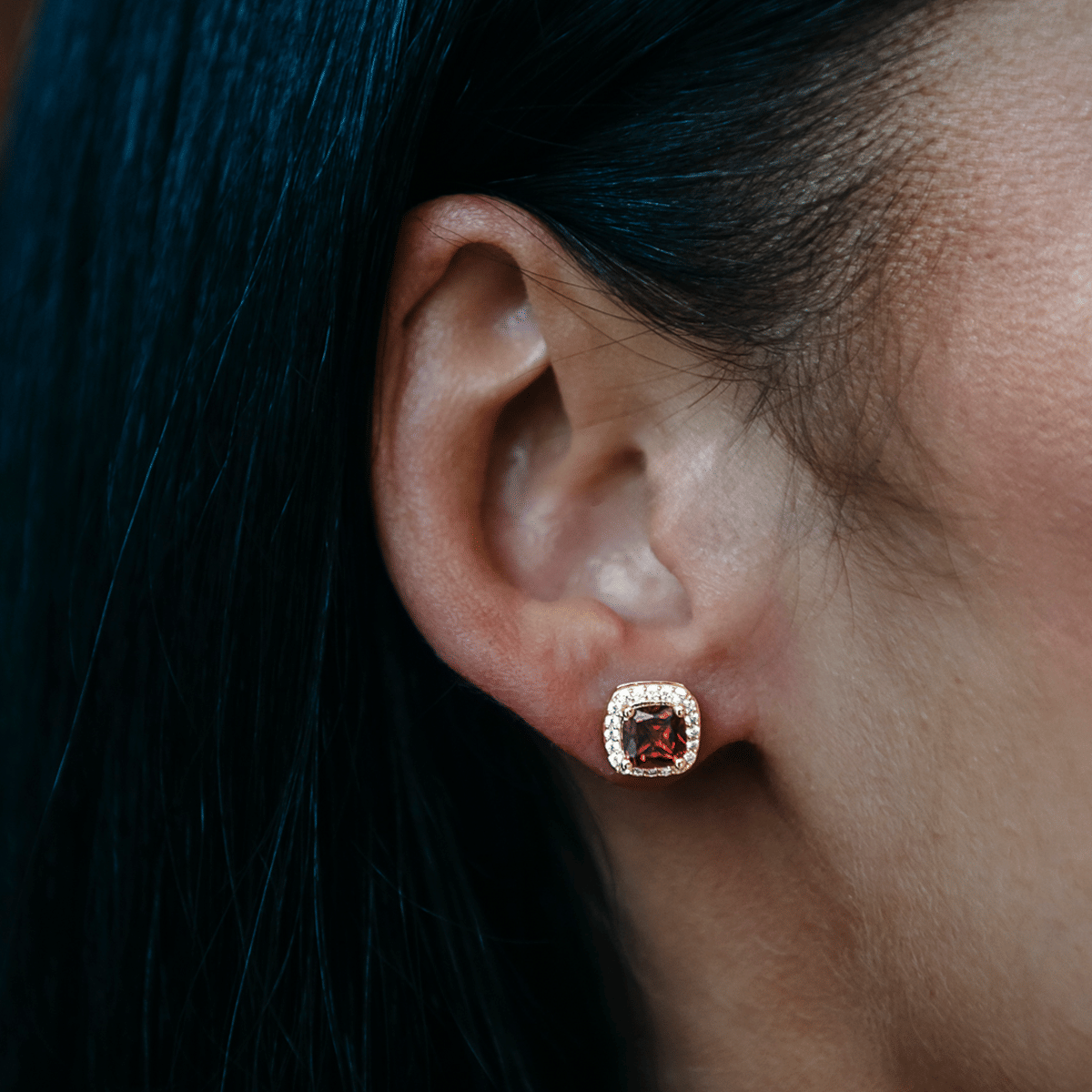 GLD Women Ruby Cushion Cut Earrings