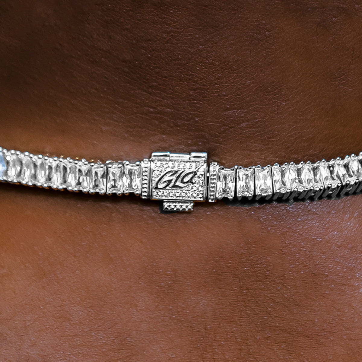 GLD Men Diamond Baguette Tennis Chain in White Gold - 6 mm