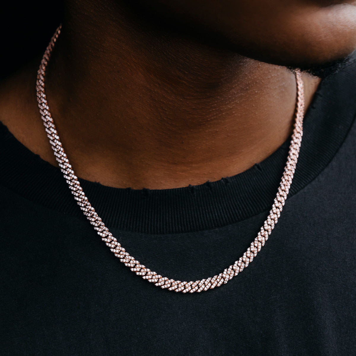 GLD Men Micro Diamond Prong Cuban Chain in Rose Gold - 6 mm