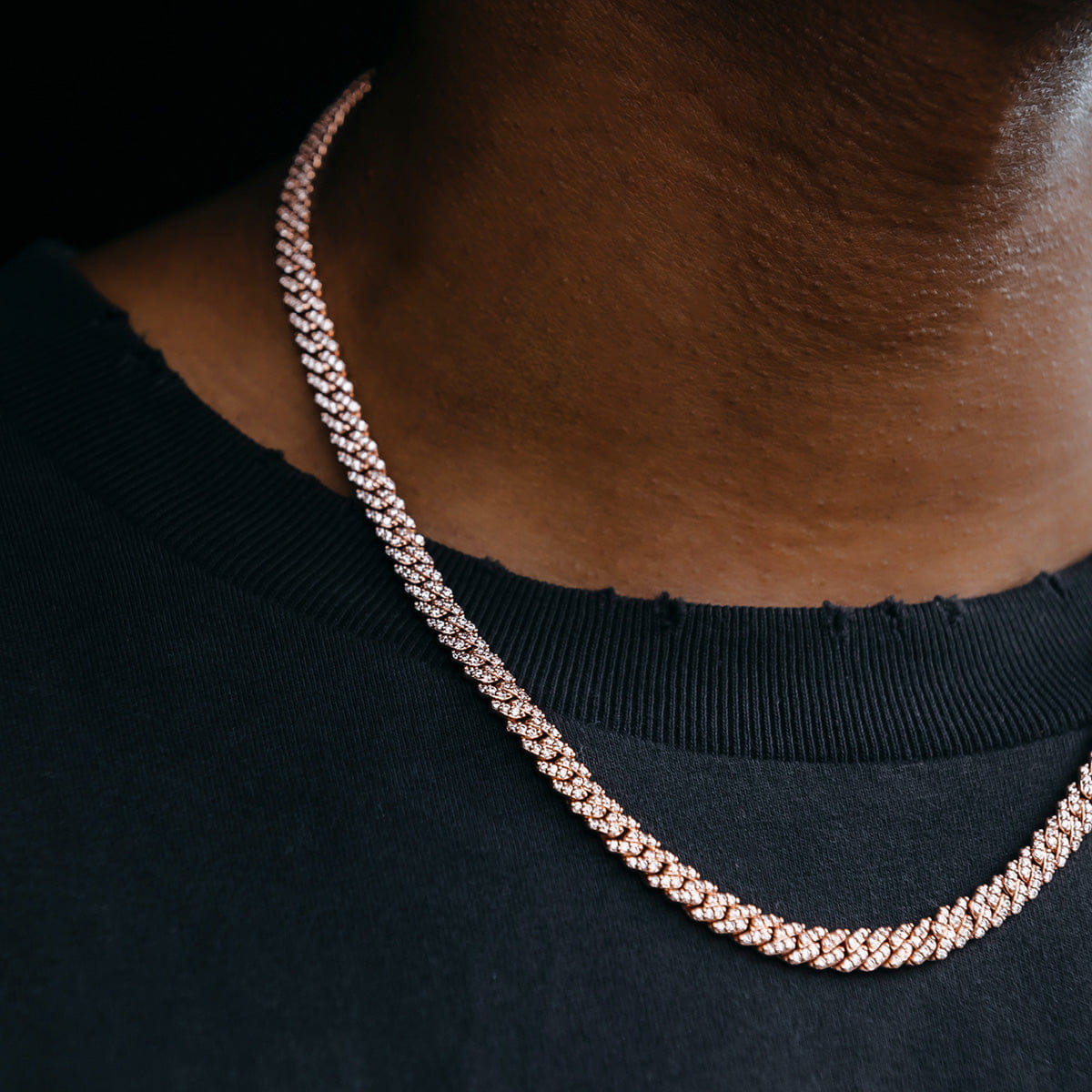 GLD Men Micro Diamond Prong Cuban Chain in Rose Gold - 6 mm