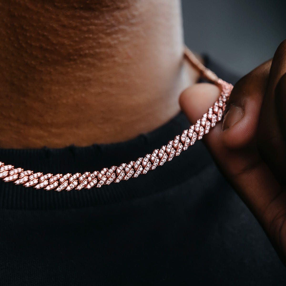 GLD Men Micro Diamond Prong Cuban Chain in Rose Gold - 6 mm