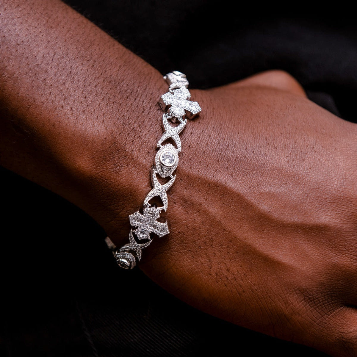 GLD Men Baguette Cross Evil Eye Bracelet