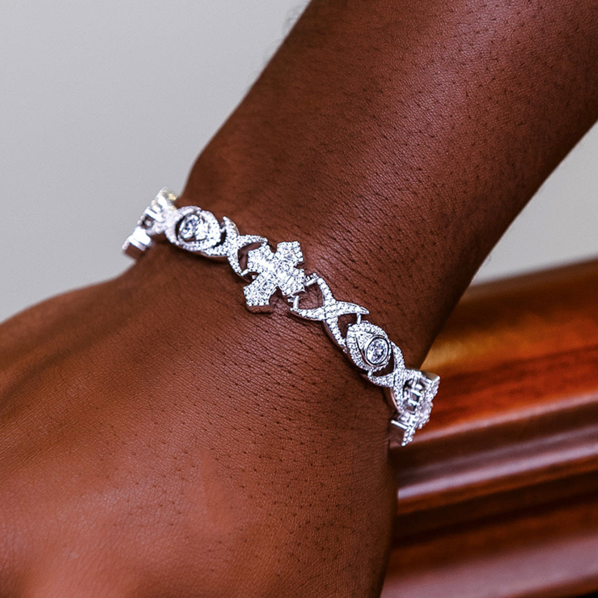 GLD Men Baguette Cross Evil Eye Bracelet