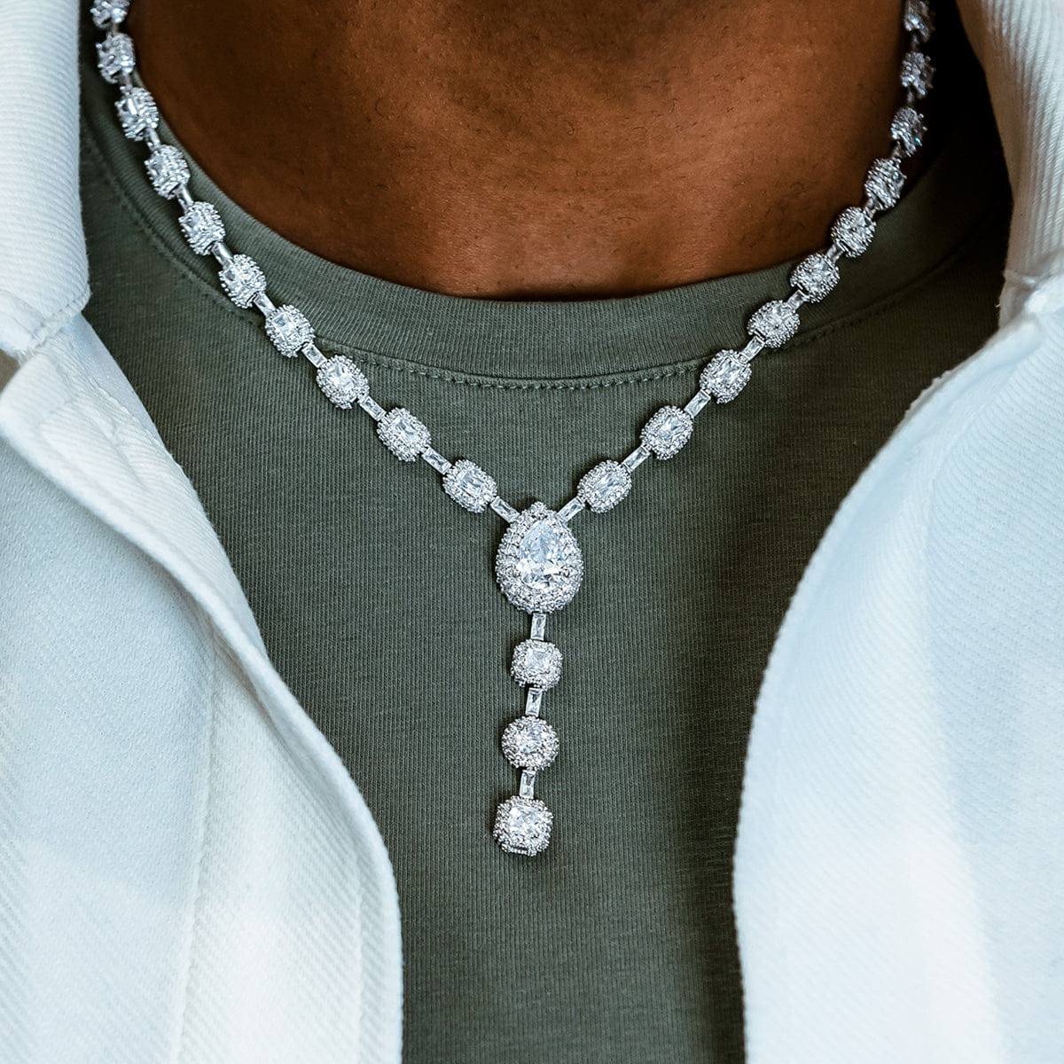 GLD Men Diamond Cushion Cut Lariat Chain