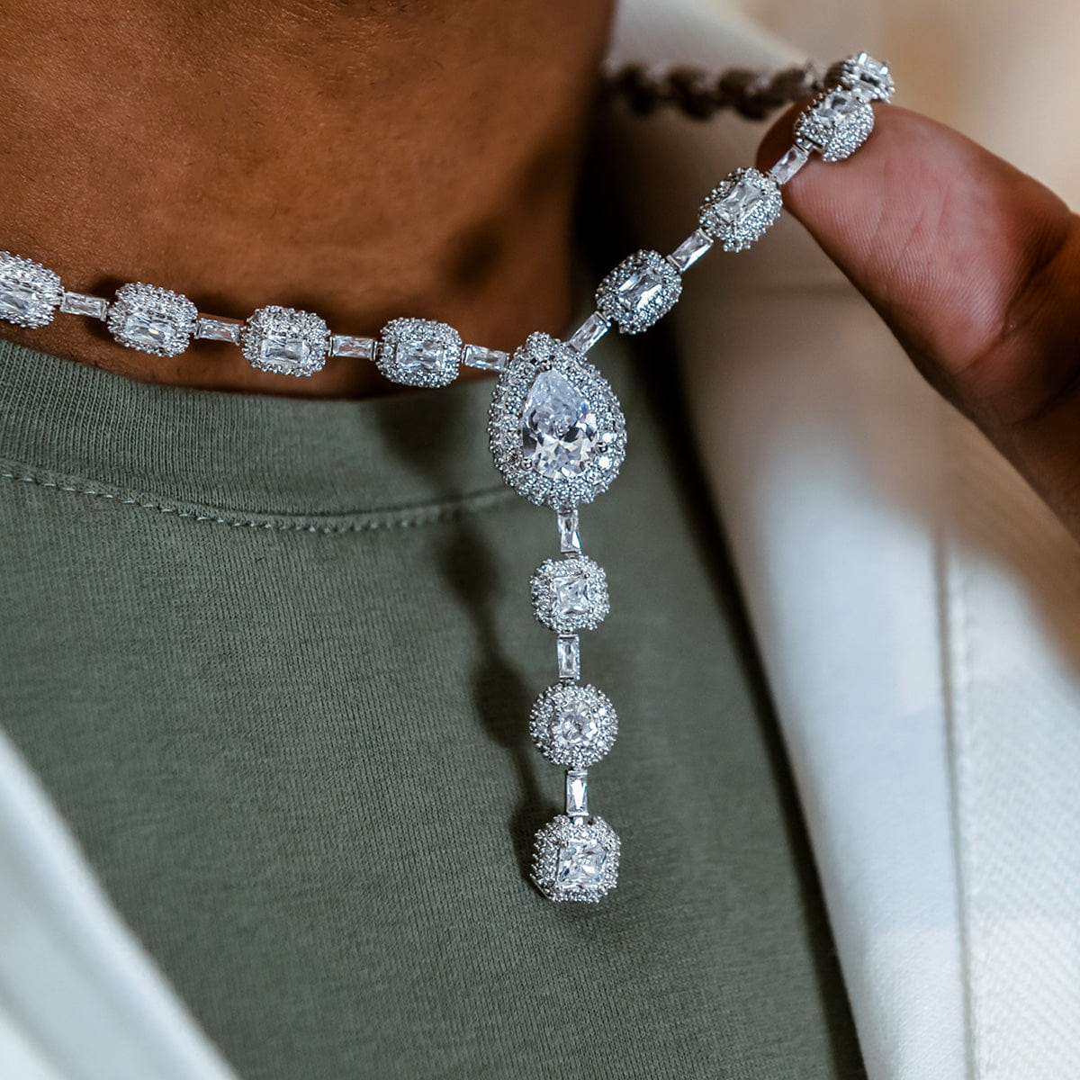 GLD Men Diamond Cushion Cut Lariat Chain