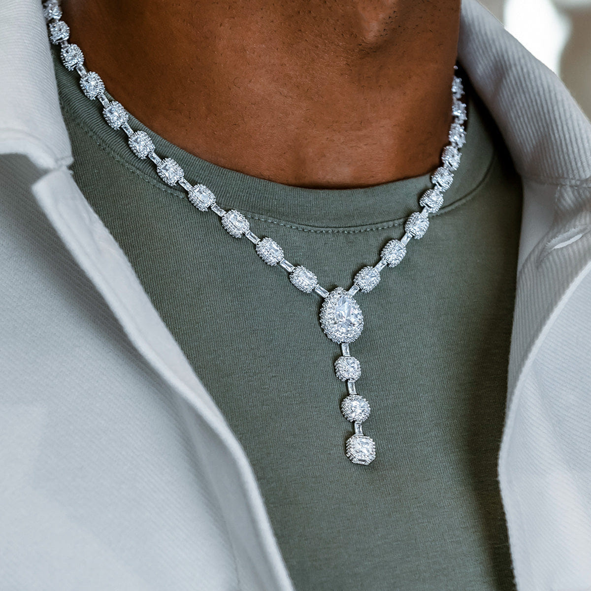 GLD Men Diamond Cushion Cut Lariat Chain