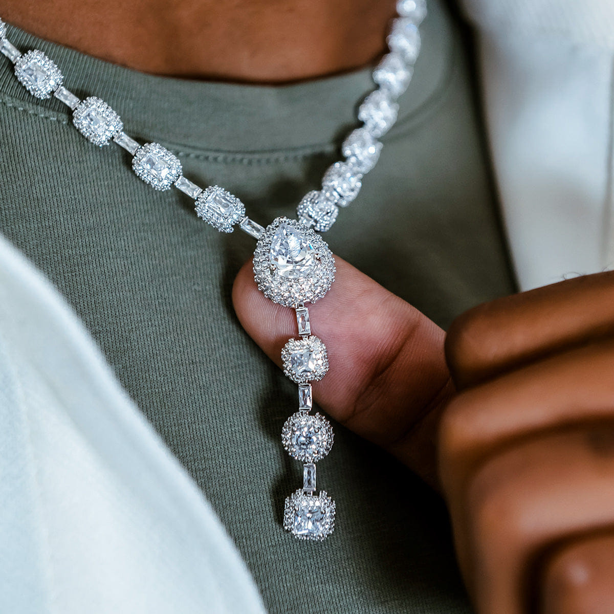 GLD Men Diamond Cushion Cut Lariat Chain