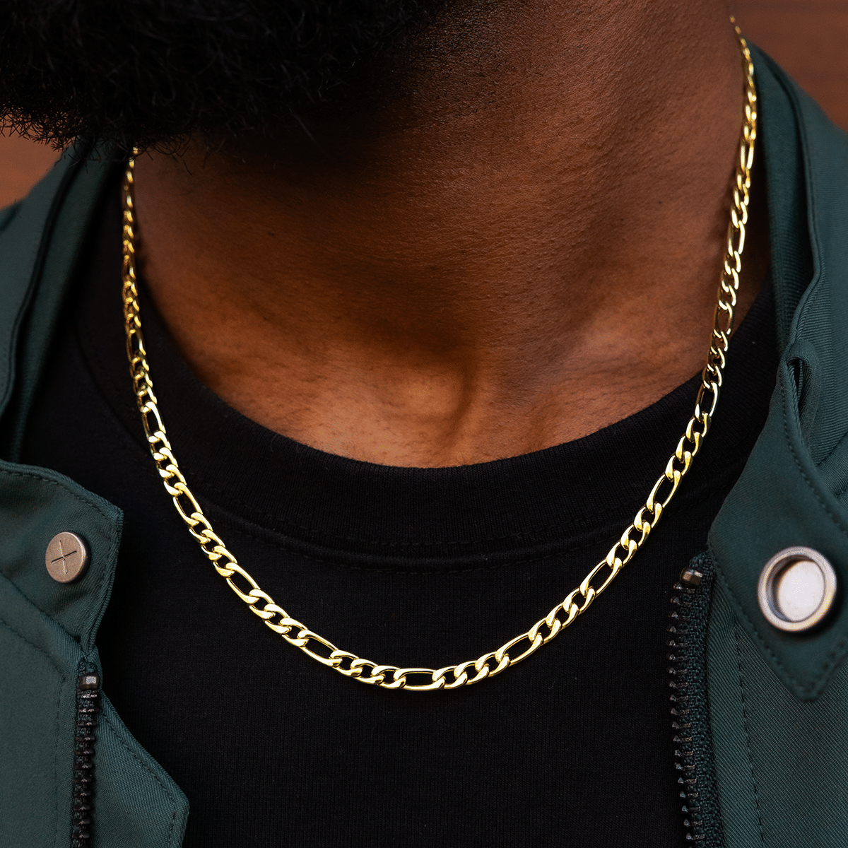 GLD Men Figaro Chain in Yellow Gold - 4 mm