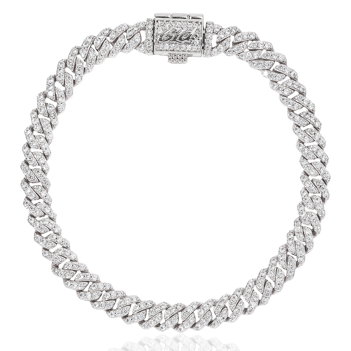 GLD Men Micro Diamond Prong Cuban Bracelet in White Gold - 6 mm