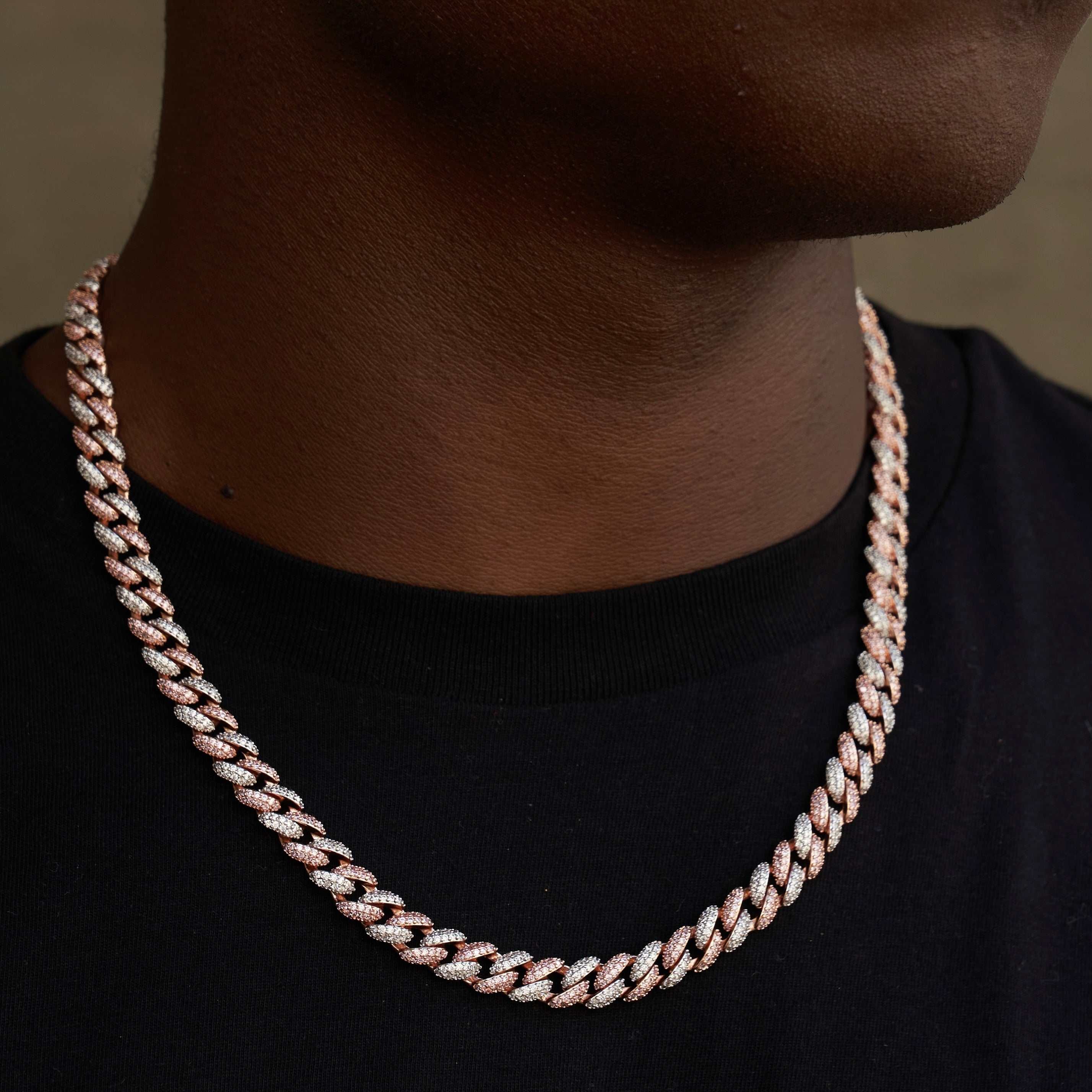 GLD Men Diamond Cuban Chain in Rose/White Gold - 8.5 mm