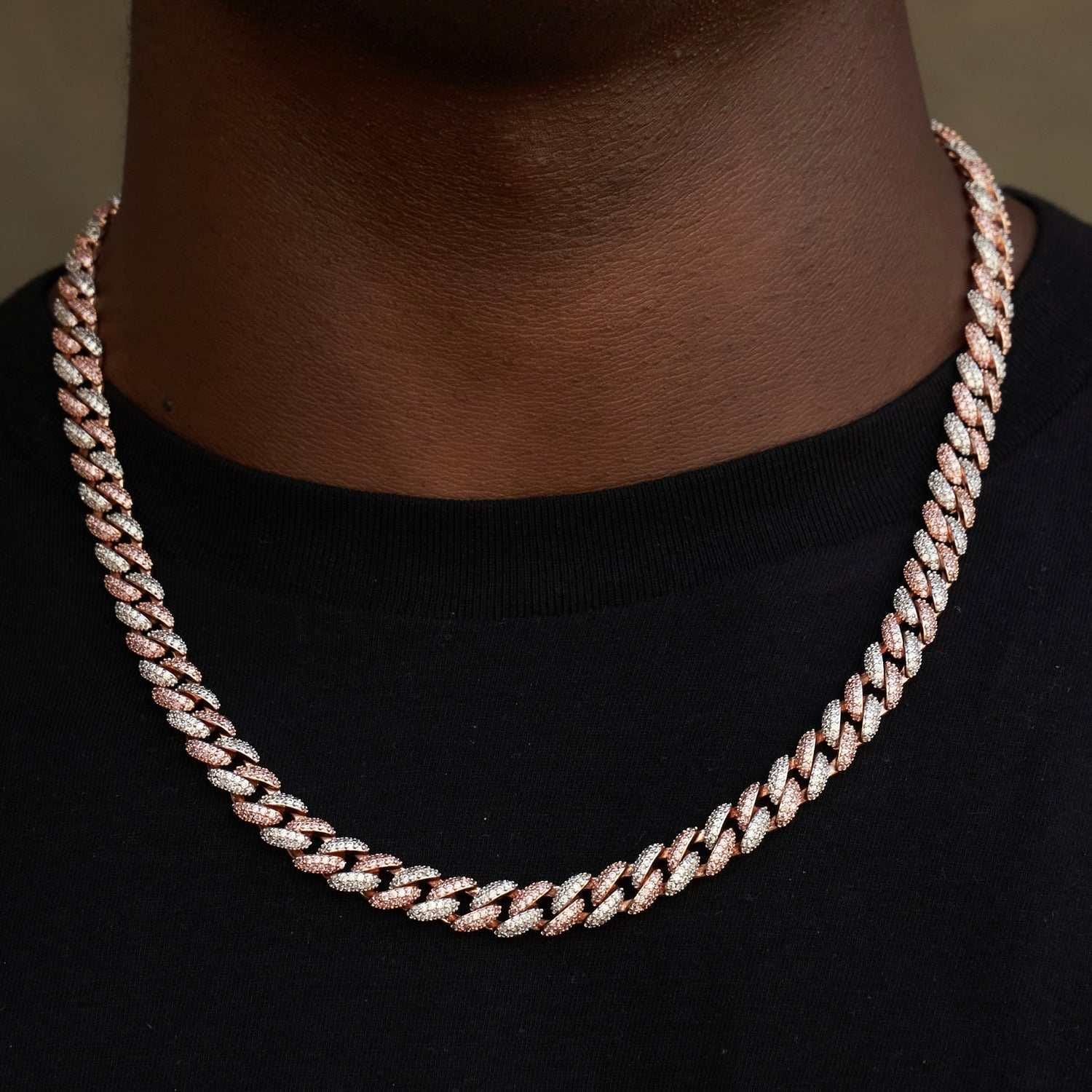 GLD Men Diamond Cuban Chain in Rose/White Gold - 8.5 mm