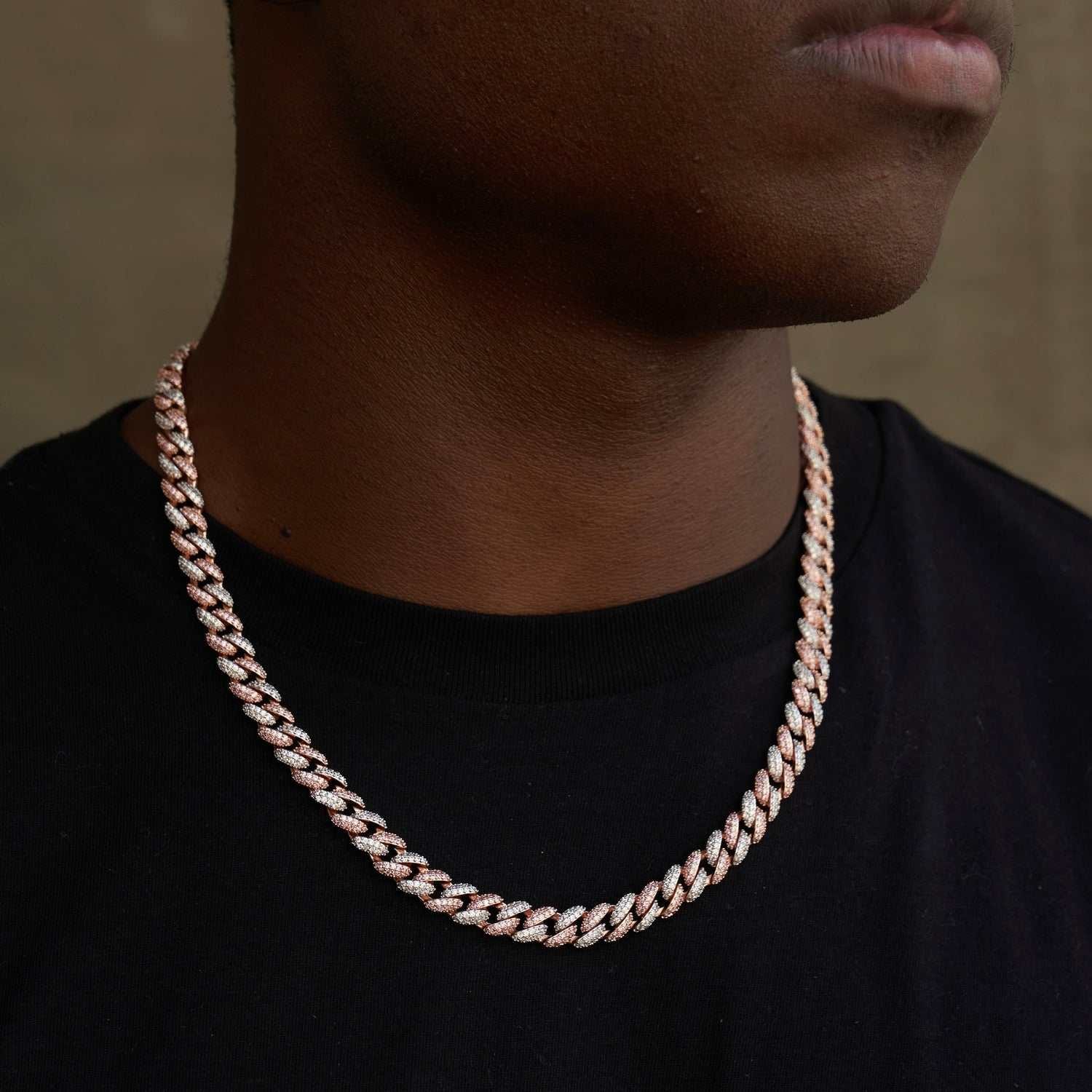 GLD Men Diamond Cuban Chain in Rose/White Gold - 8.5 mm