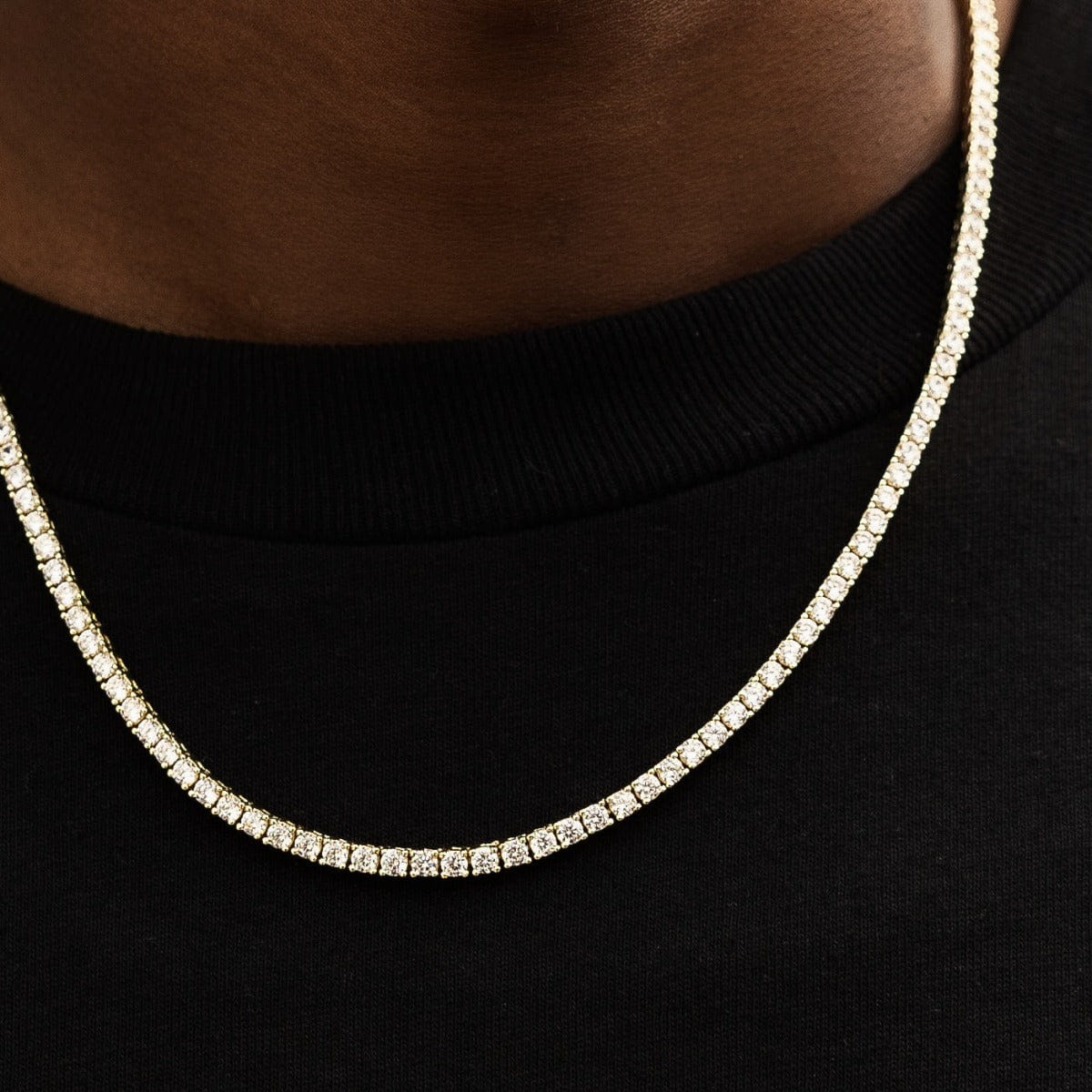 GLD Men Diamond Tennis Chain in Yellow Gold - 3 mm