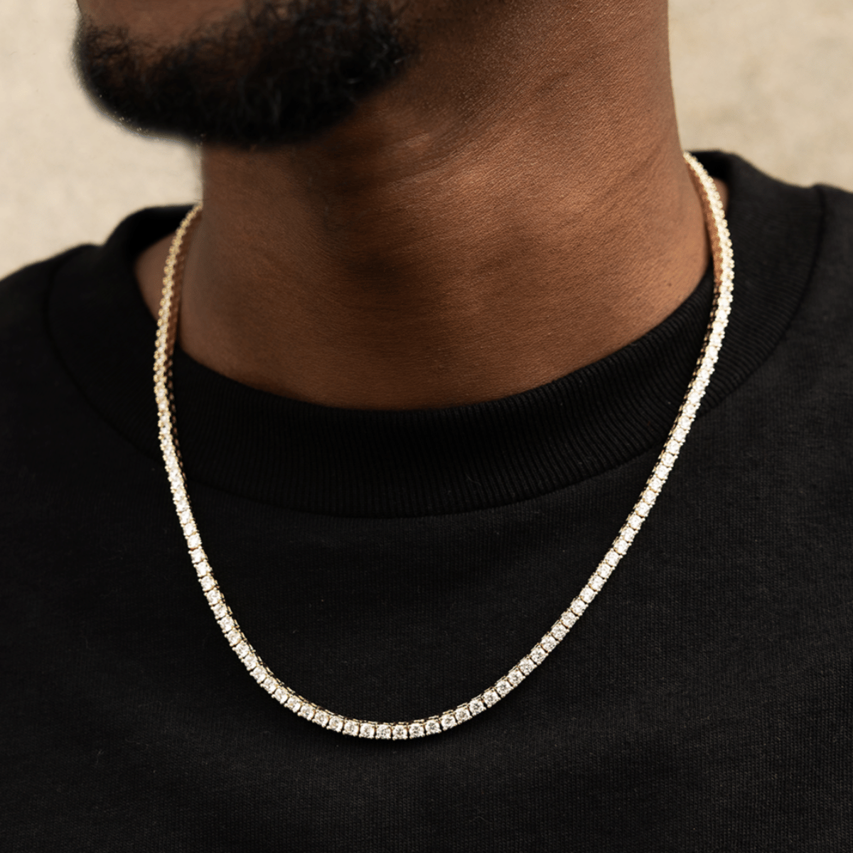 GLD Men Diamond Tennis Chain in Yellow Gold - 3 mm