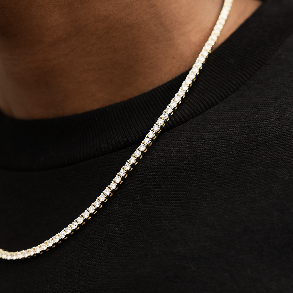 GLD Men Diamond Tennis Chain in Yellow Gold - 3 mm