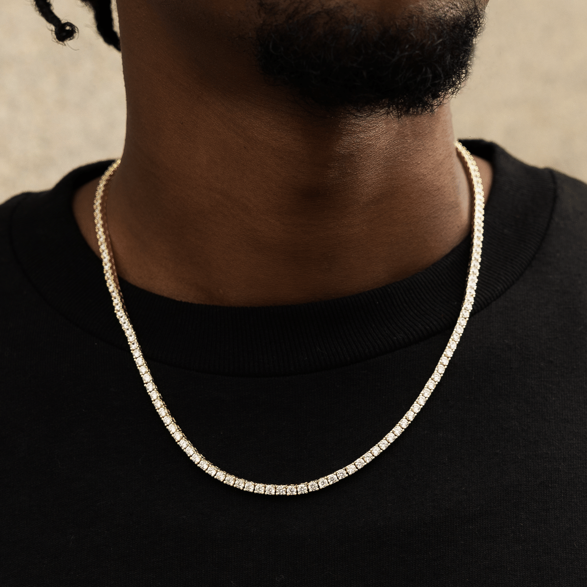 GLD Men Diamond Tennis Chain in Yellow Gold - 3 mm