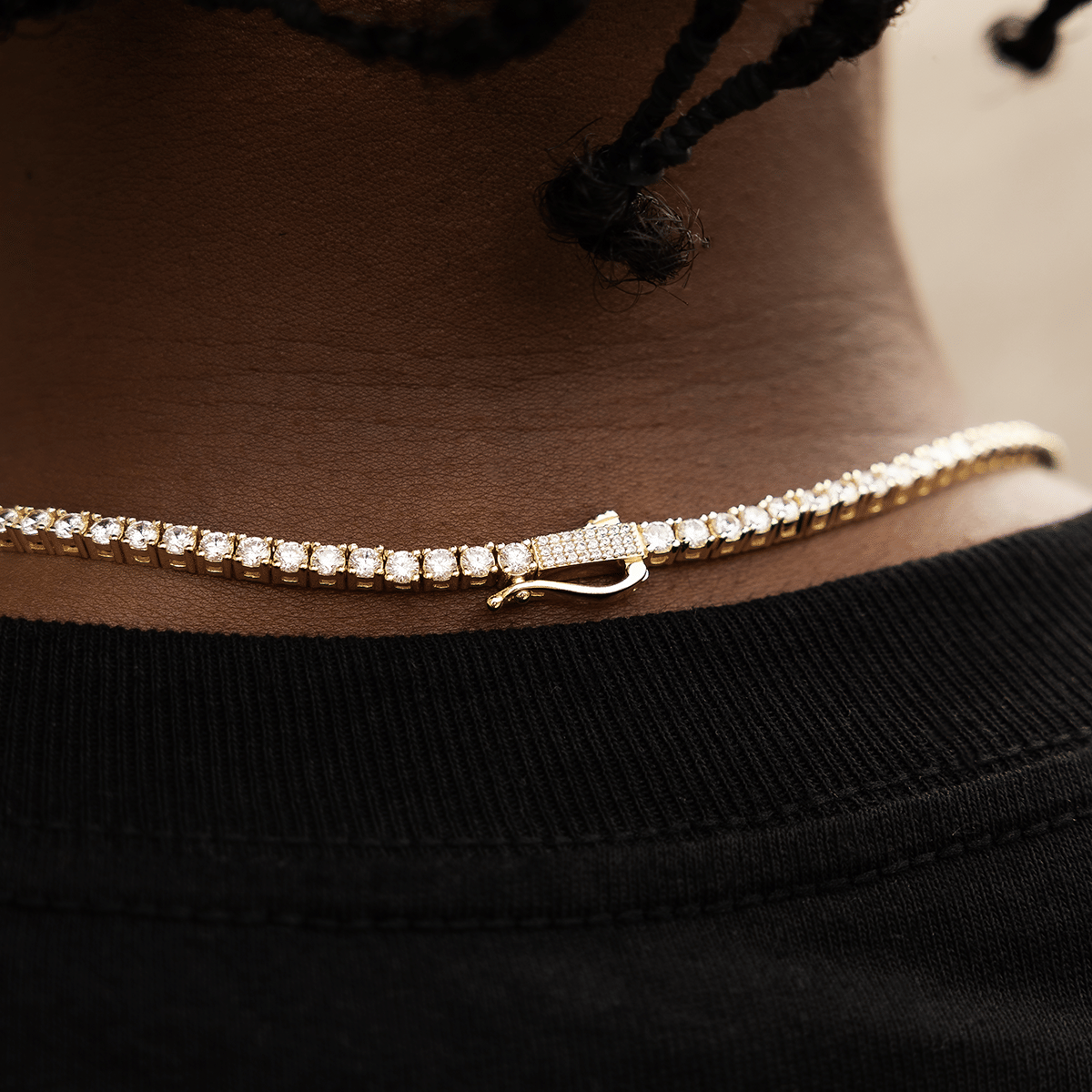GLD Men Diamond Tennis Chain in Yellow Gold - 3 mm