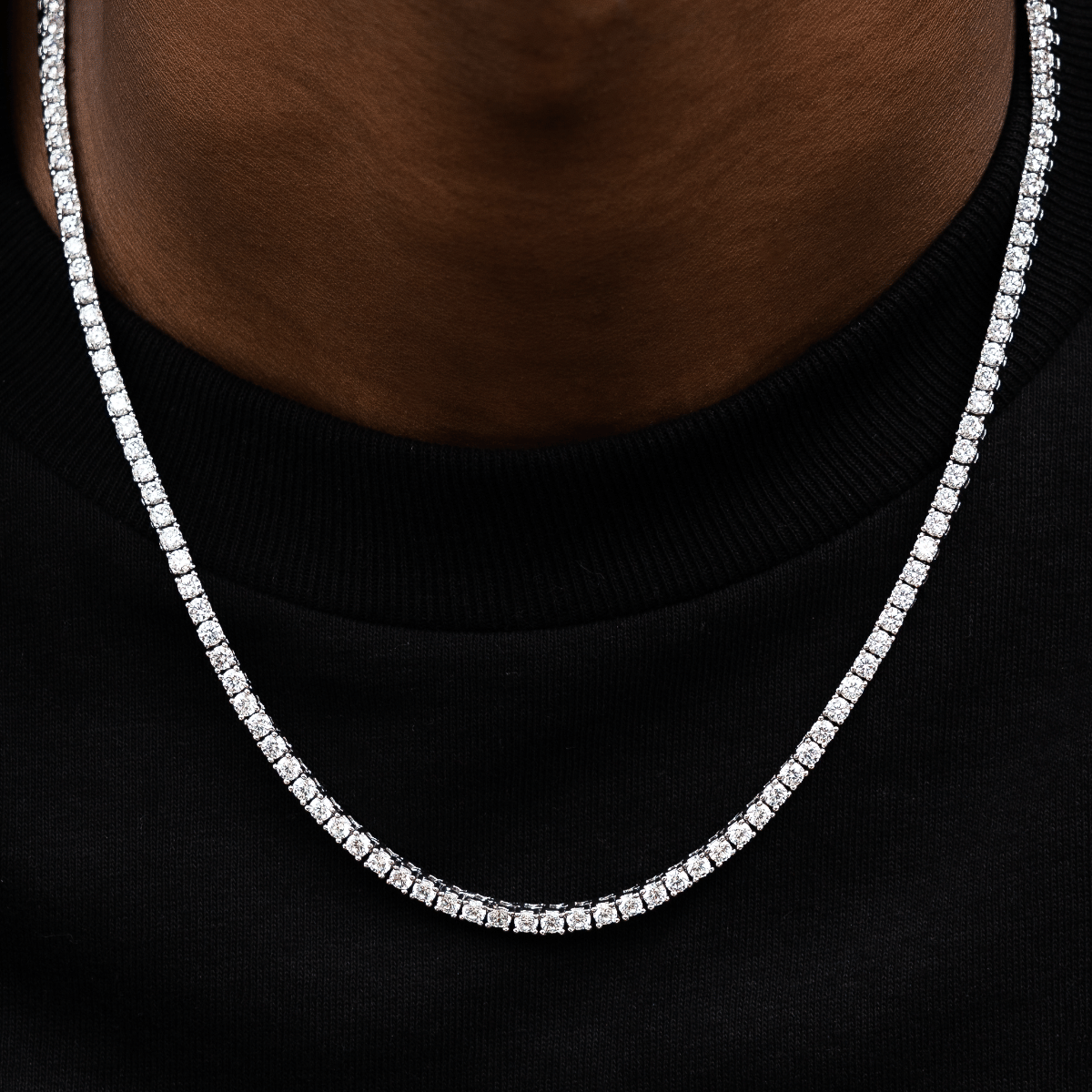 GLD Men Diamond Tennis Chain in White Gold - 3 mm